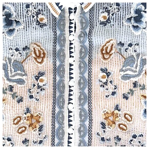 Johnny Was Minerva Embroidered Kimono Blouse Blue Cream XS - Picture 8 of 10